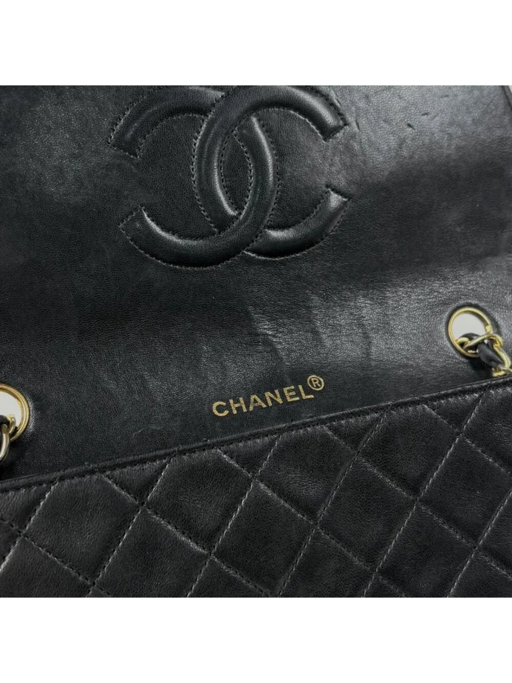 Chanel CC Logo Chain Shoulder Bag Quilted Leather Black